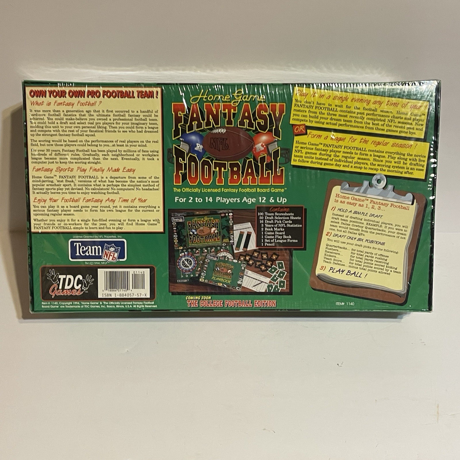 Vintage 1994 TDC Games Team NFL Fantasy Football Home Game Sealed