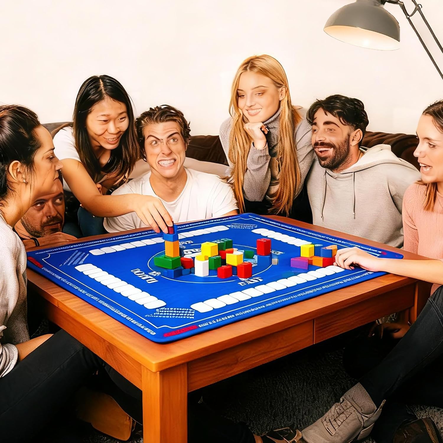 Large Blue Anti Slip Noise Reduction Mahjong Table Mat 31.5×31.5 inches