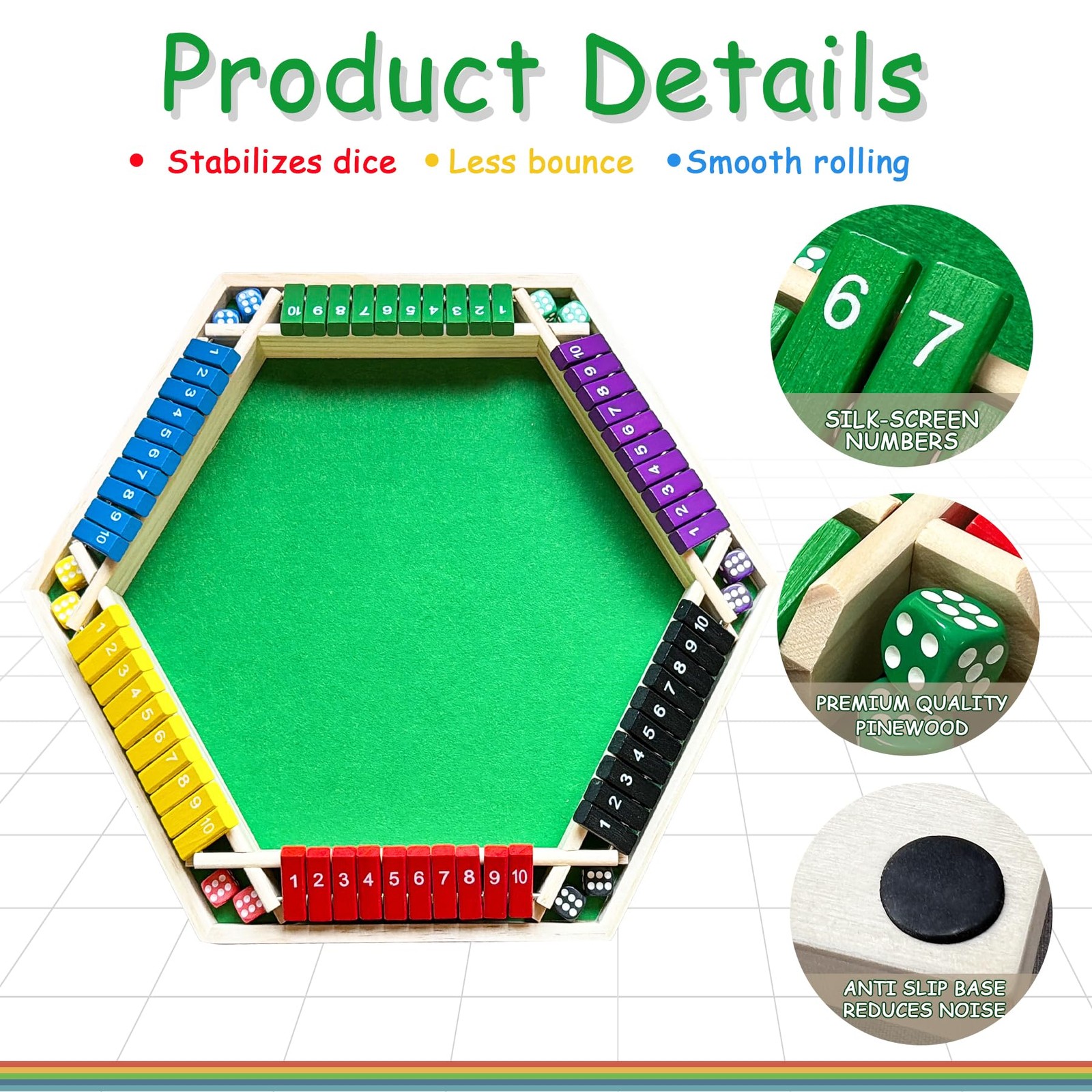 Shut The Box – Colorful Wooden Board Game for 6 Players with 12 Dice, Educati…