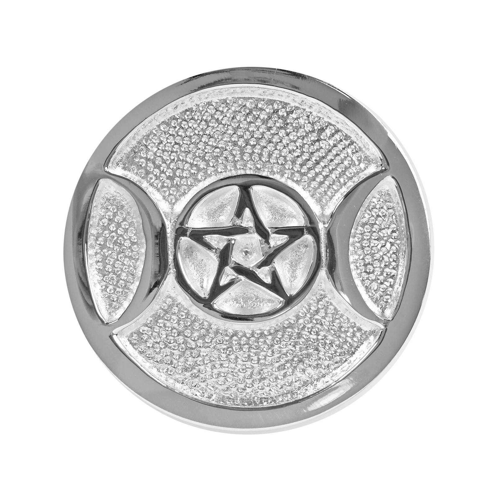 Altar Tile Silver Plated Round – 2 Pack – 3 Inches (Triple Moon Pentagram)