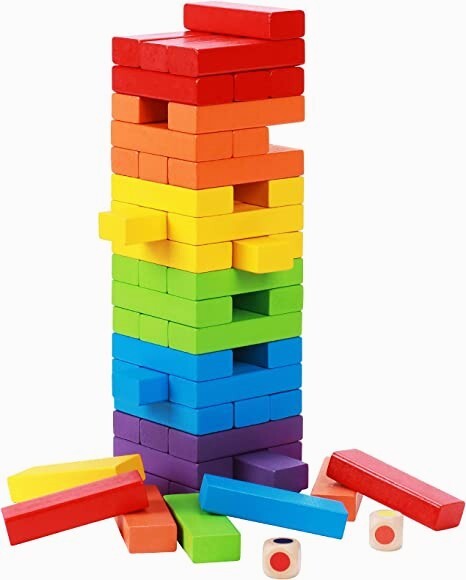 48 Pcs Tacobear Colorful Wooden Stacking Board Games Building Blocks