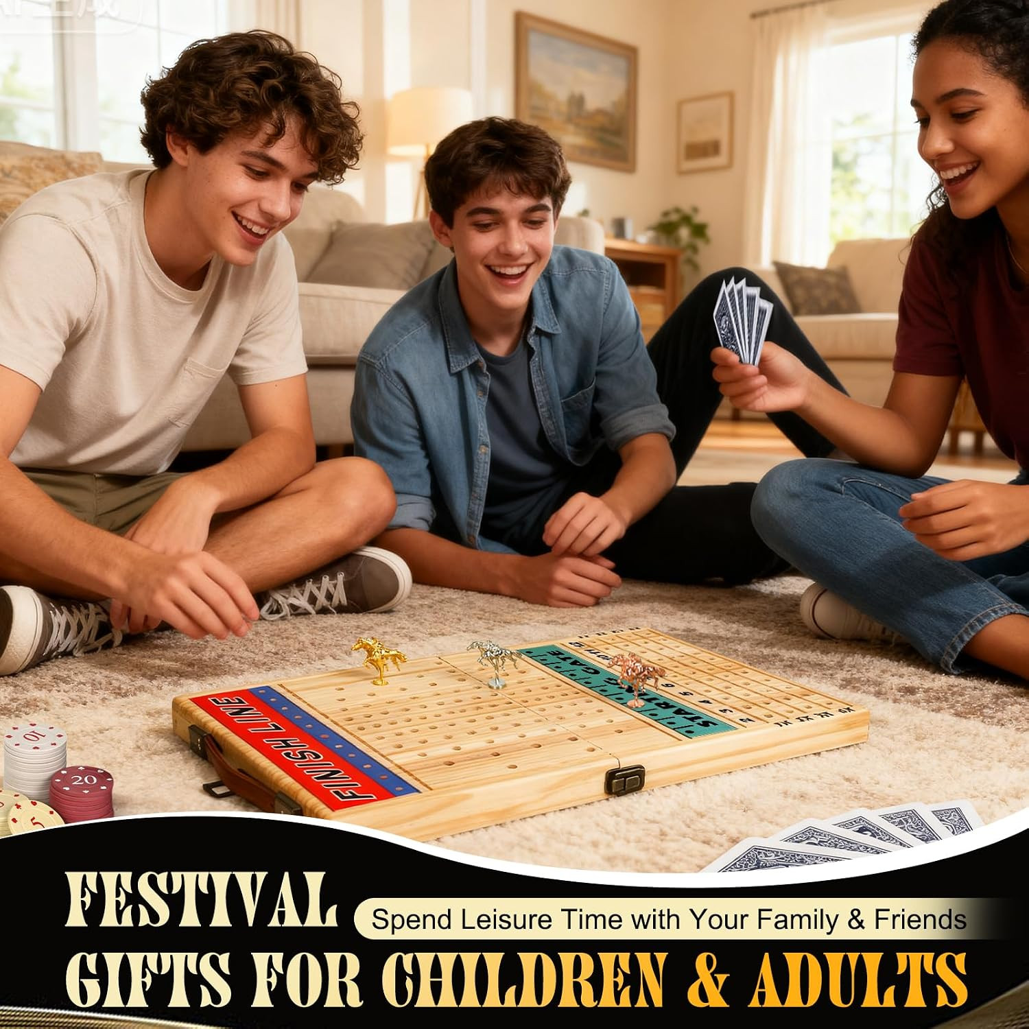 21 Inches Horse Racing Game, Horse Race Board Games with 11 Luxury Metal Horses,