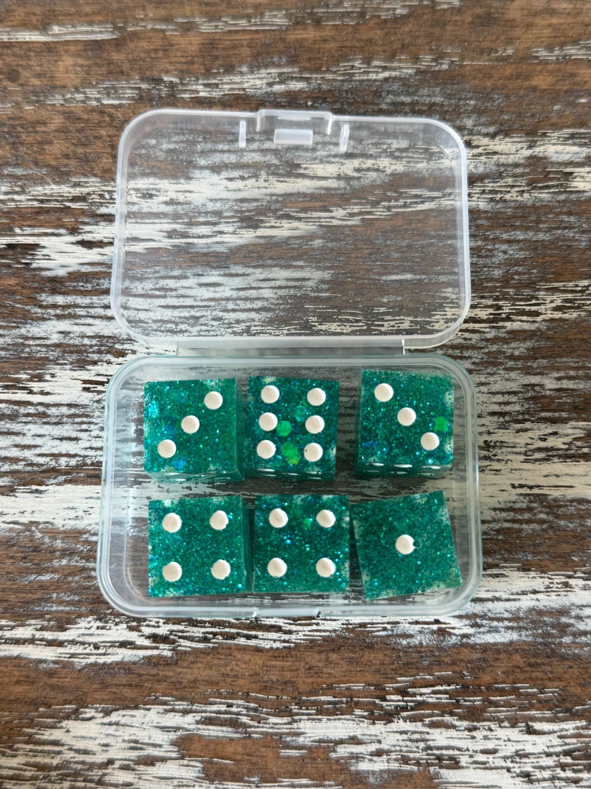 Resin Dice Set 6pcs – Mermaid Sparkles Teal – Handmade Replacement Dice Games