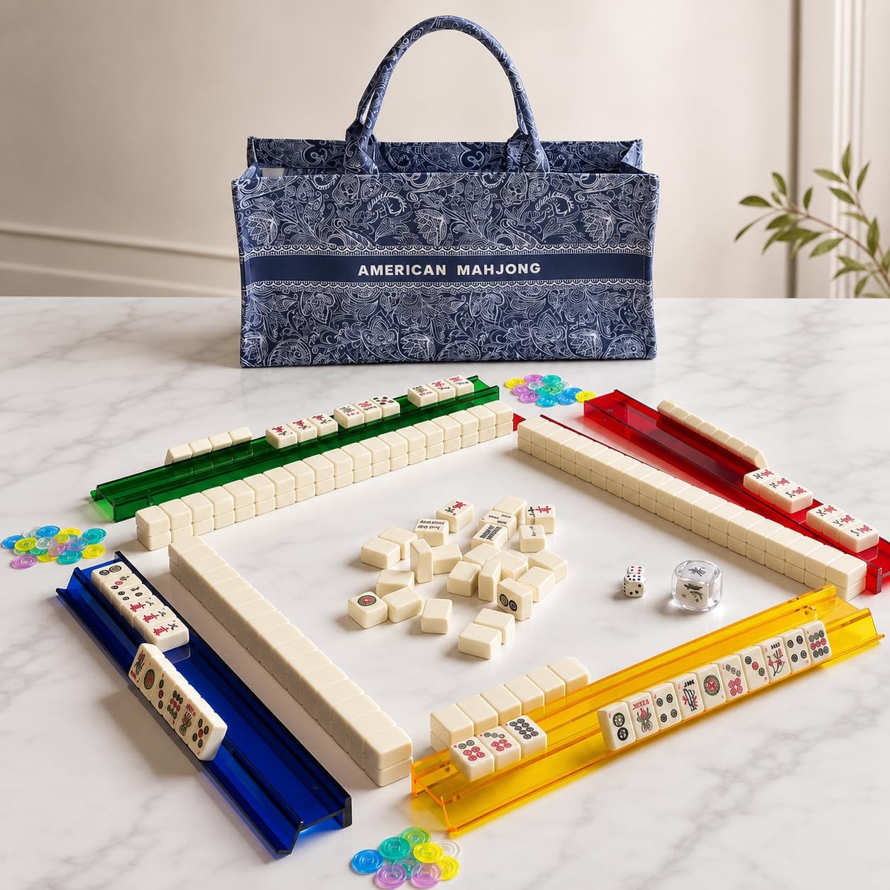 GAIORD American Mahjong Set, 166 Ivory White Mahjong Tiles, 4 Acrylic Racks/P…