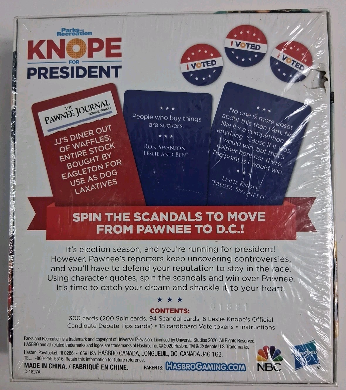 Parks And Recreations Knope For President Party Game For Bad Politicians Hasbro