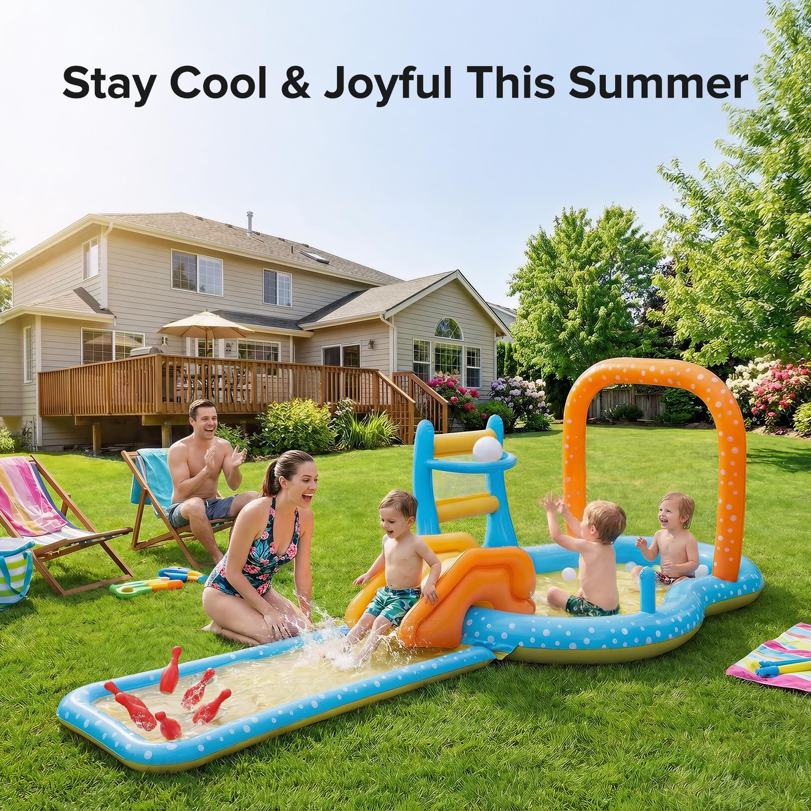 Inflatable Kiddie Pool Dual Slides Water Splash Play Center Backyard Toy Kids