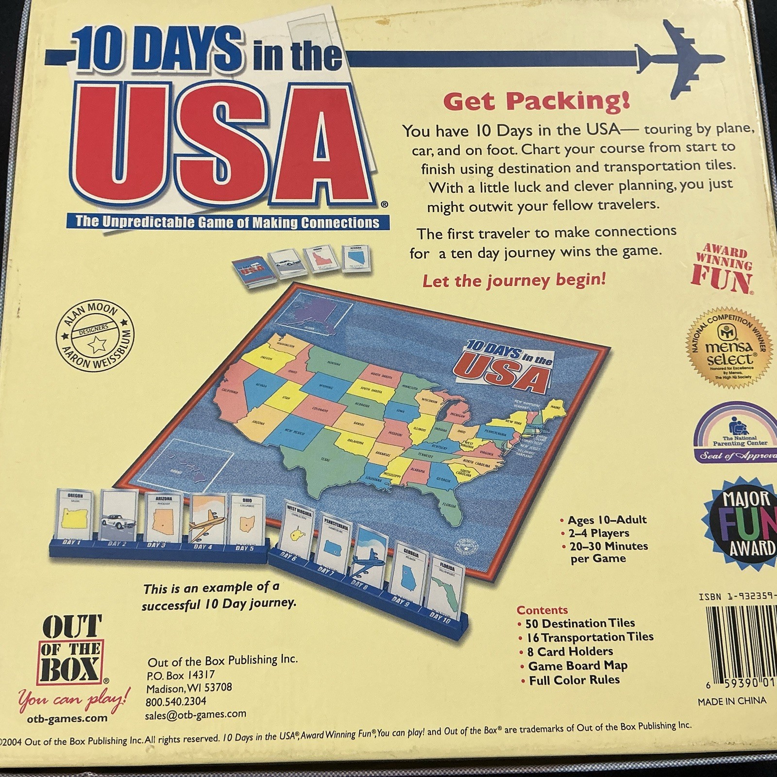 10 DAYS IN THE USA Board Game Out of the Box NEW Open 100% 2004 Alan Moon TEN