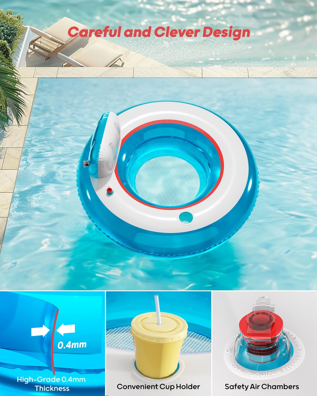 Inflatable Pool Float 2 Pack Backrest Armrest 44 Lounger QPAU Support Water Play