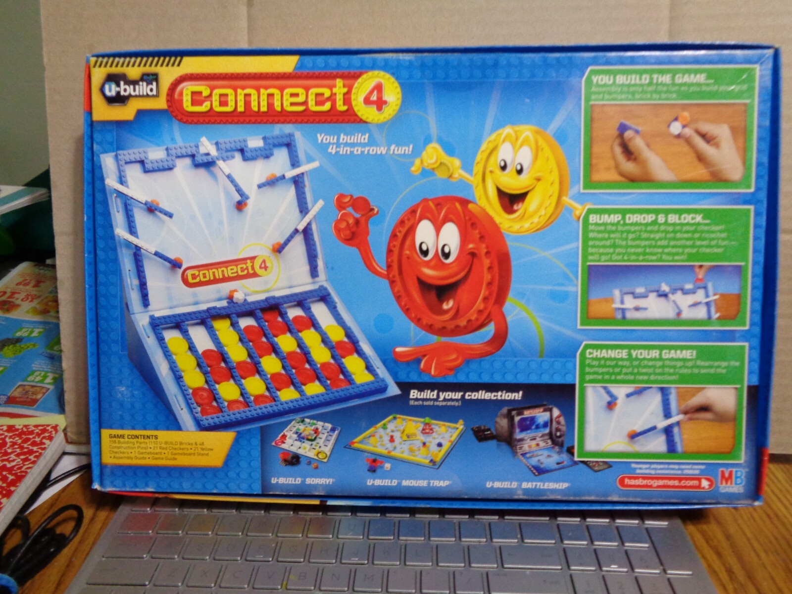 HASBRO UBUILD CONNECT 4 LEGO SYSTEM BOARD GAME KIDS FUN STRATEGY GAME COMPLETE
