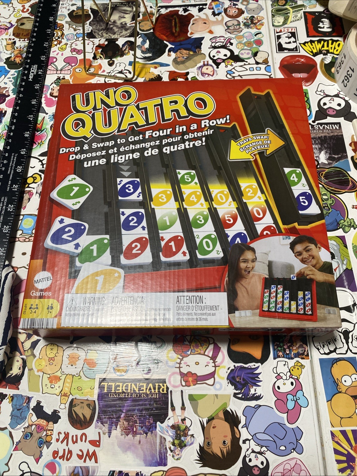 UNO Quatro Game with Colored Tiles & Plastic Game Grid for Adult, Family & Game