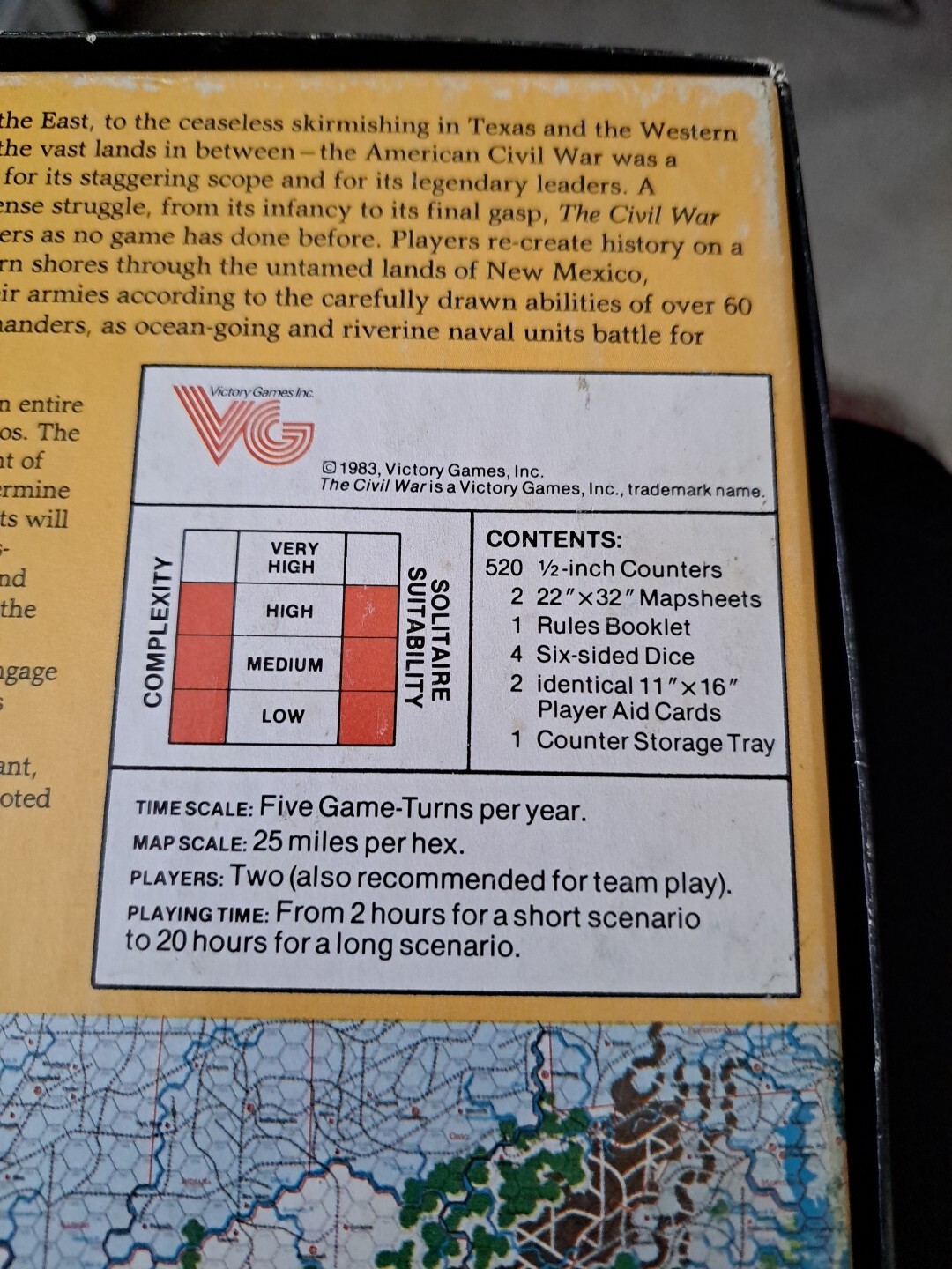 The Civil War 1861-1865 Victory Games 1983 -Incomplete For Replacement Pieces