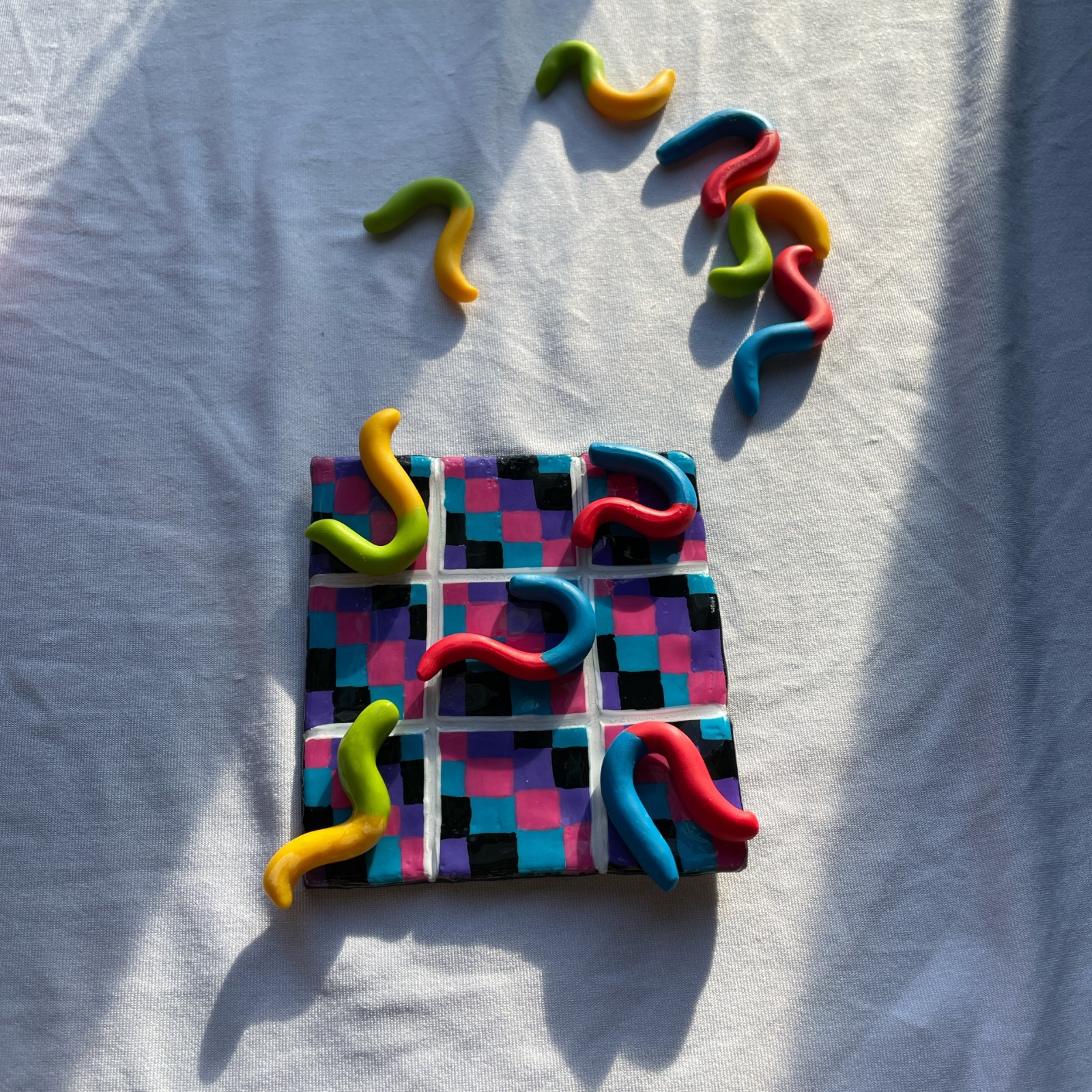 Gummy Worm Tic Tac Toe Board Game Set Handmade Clay Game by STAYOKBRAND