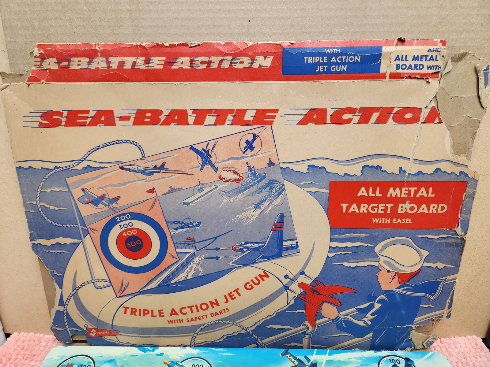 VTG Superior Sea Battle Action Game All Metal Target Board w/ Easel Original Box