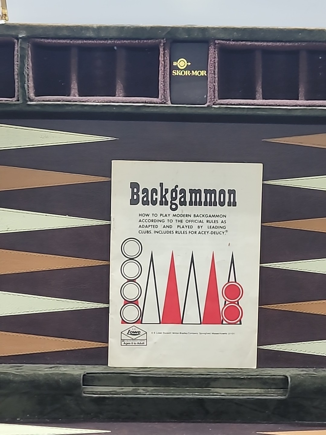 Vintage E.S. Lowe Deluxe Tournament Backgammon Set Felt Feaux Leather Skor Mor