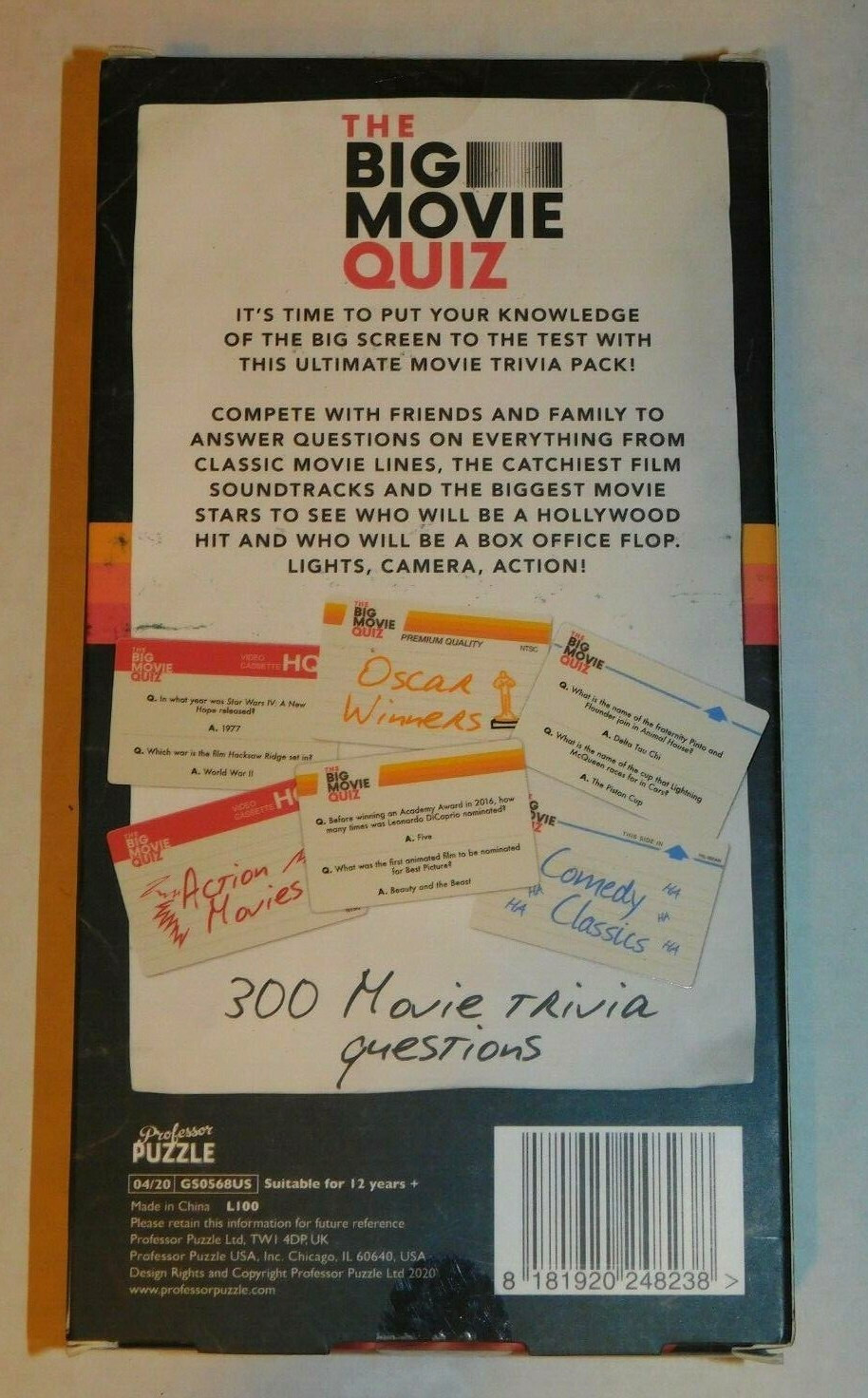 The Big Movie Quiz Movie Trivia Card Game Age 12 & Up