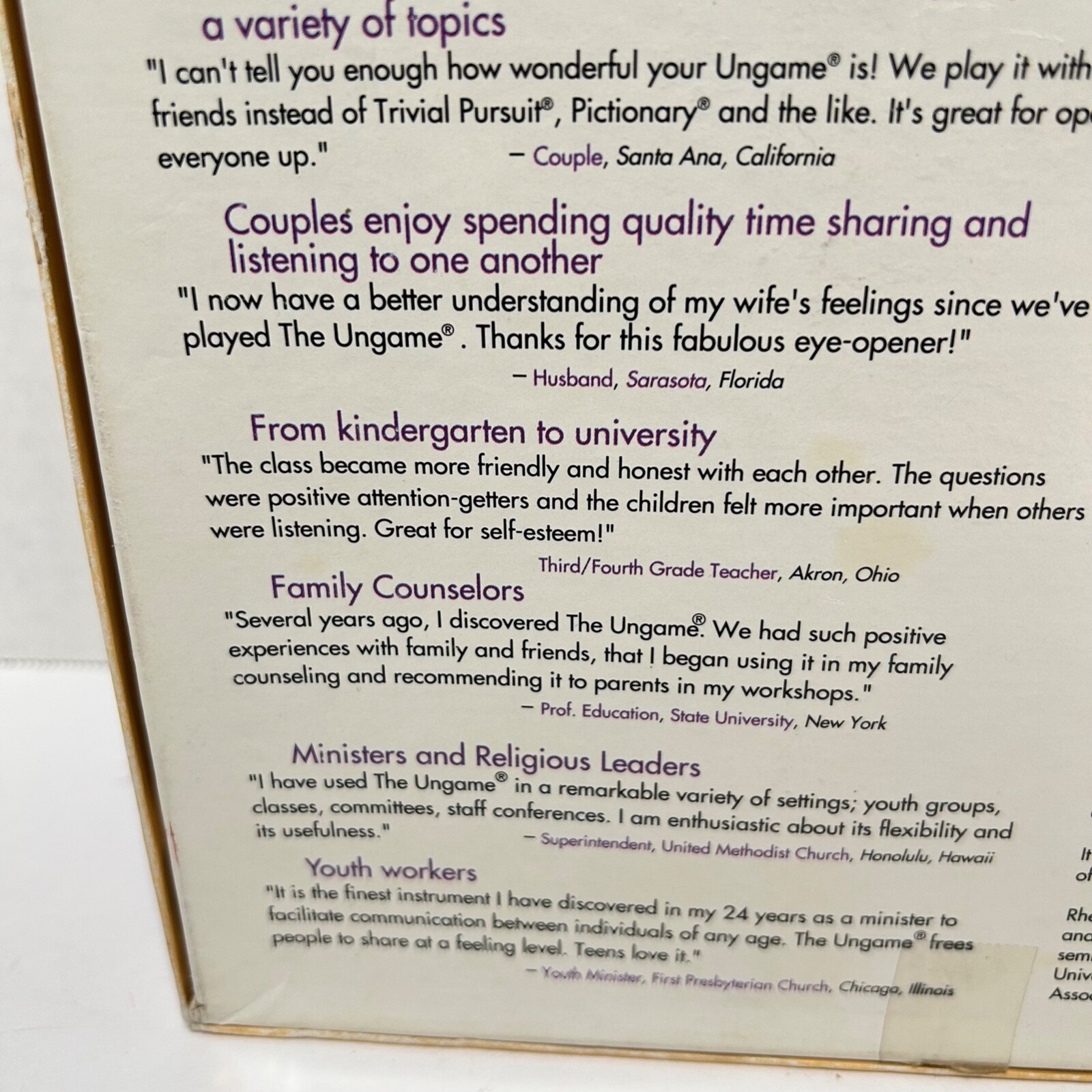 Vintage 1991 The Ungame Christian Version Self Expression Game By Talicor Comple