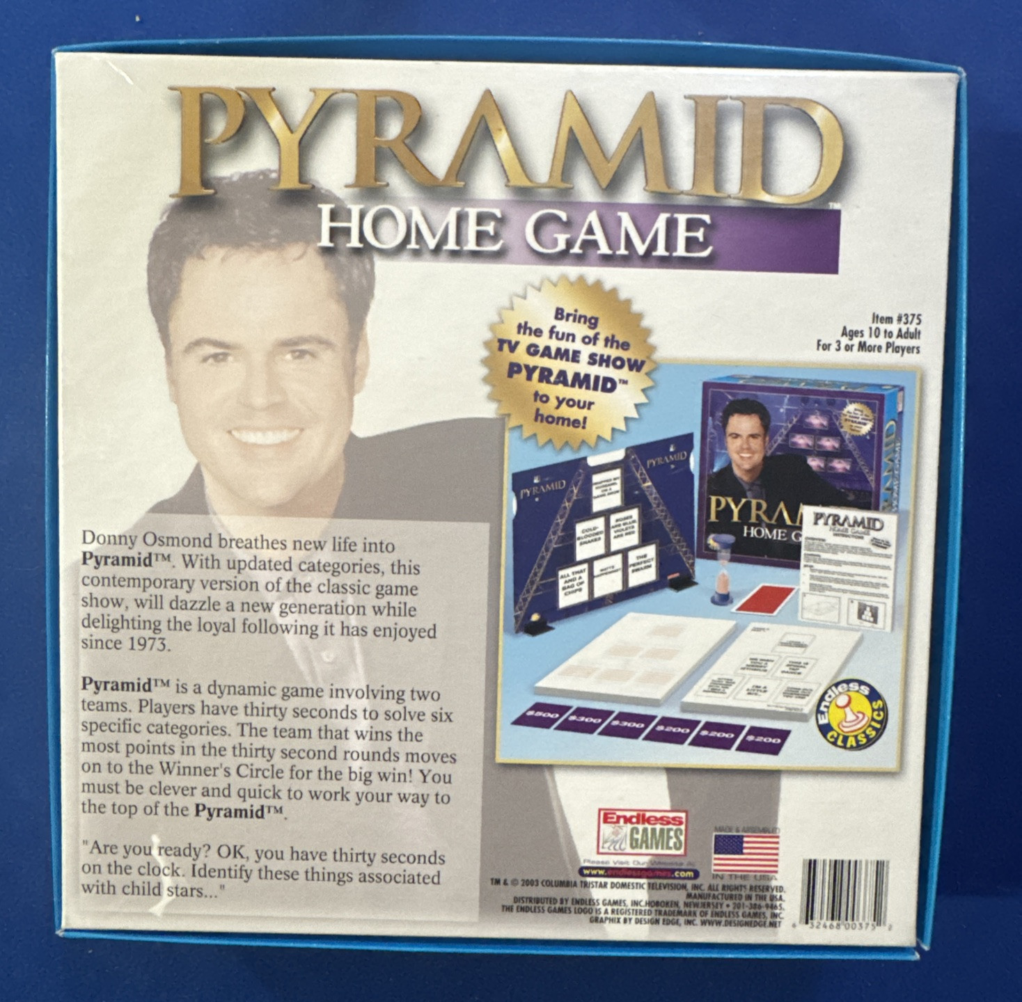 Vtg Donny Osmond PYRAMID Home Game Endless Games Endless Classics 10 to Adult