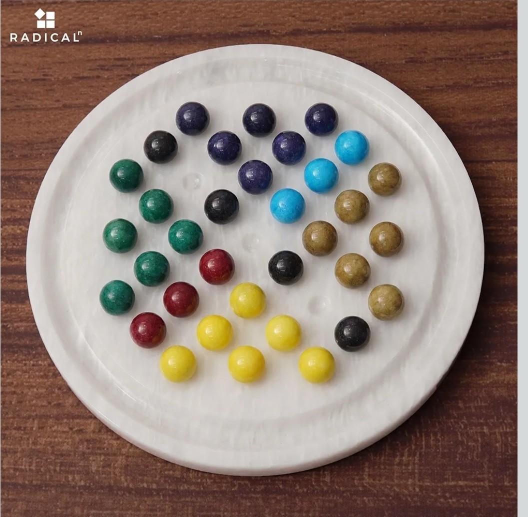 NEW 10″ Radicaln White Stone Natural Marble Solitaire Board Game with 42 Marbles