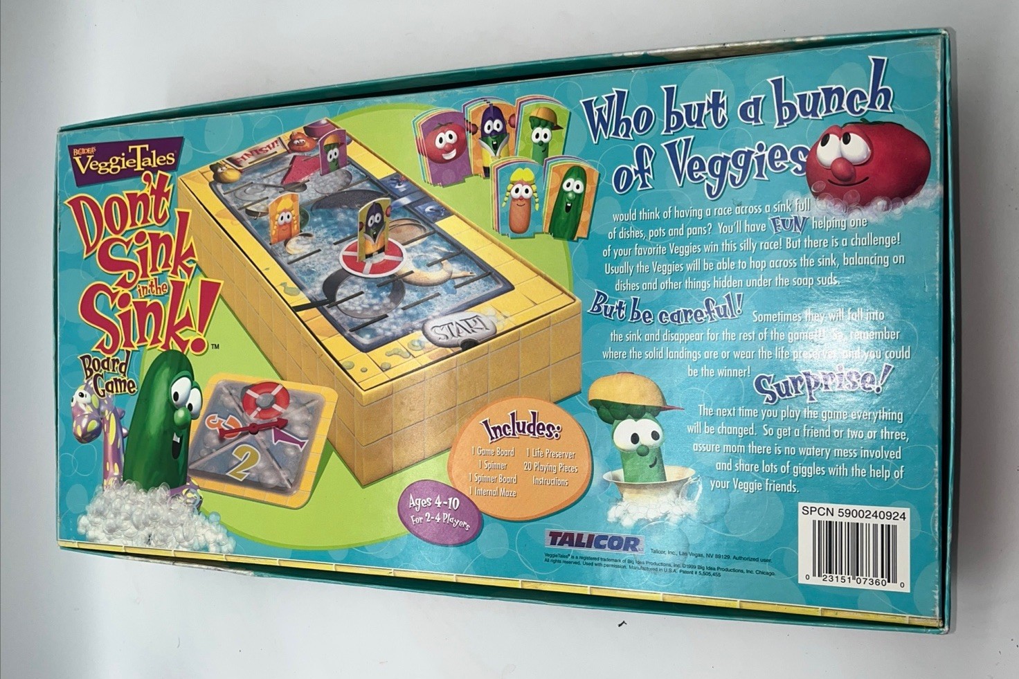 1999 Don’t Sink in the Sink! VeggieTales Board Game Big Ideas Veggie Tales