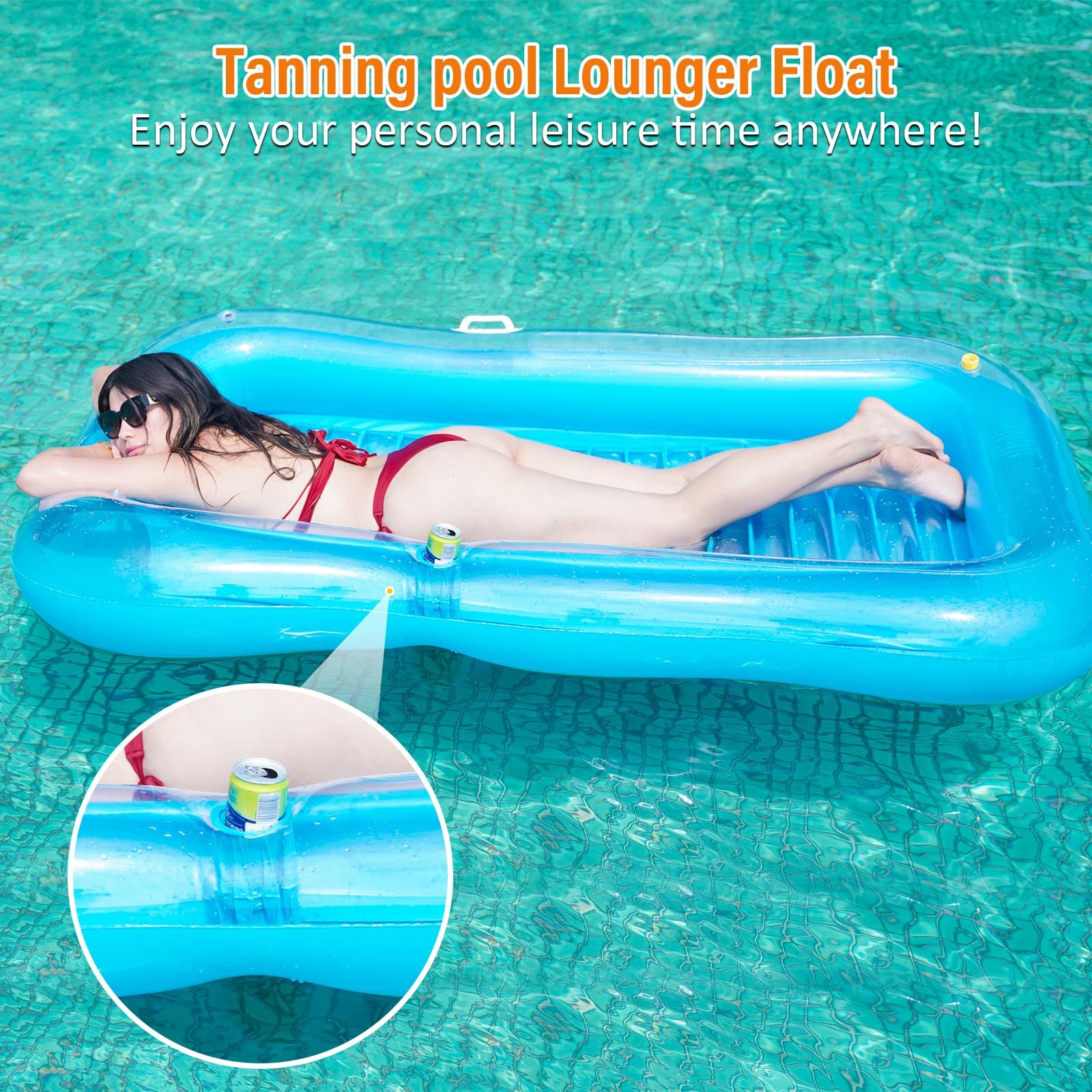 Pool Float 77 x 48 Inflatable Tanning Lounger Sprinkler Pillow Cup Adult Holder