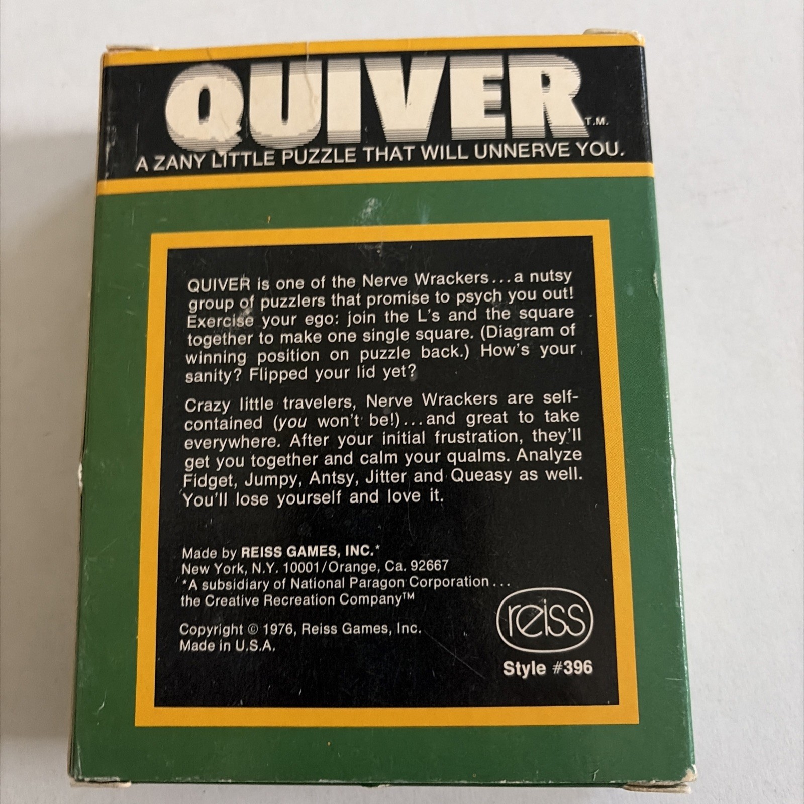 QUIVER PUZZLE REISS GAMES USA 1976 NERVE WRACKER #396