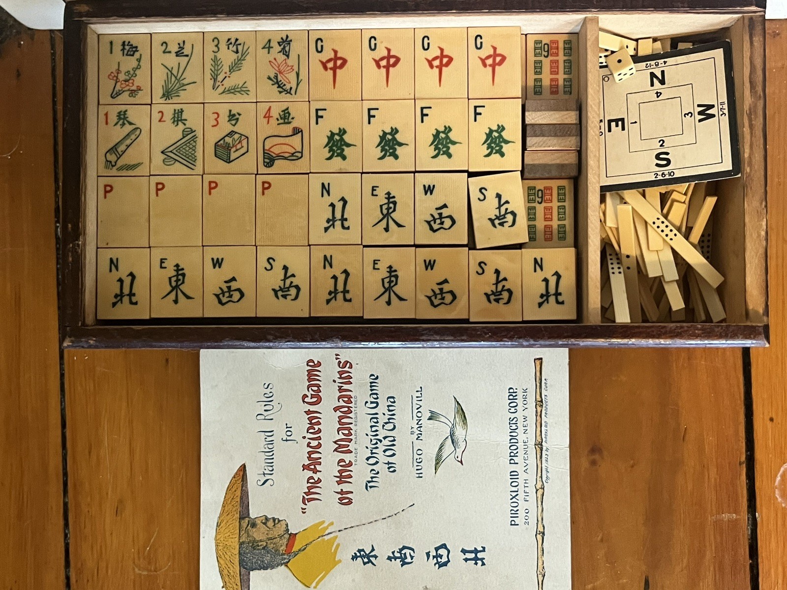 Vtg 1920s French Ivory Pyralin Mahjong Set original Box 142 tiles two-layer wood