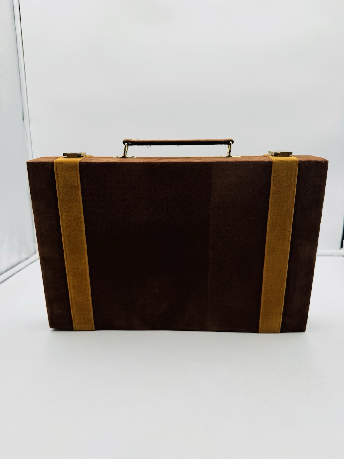Vintage New Backgammon Game Set Brown Tan Corduroy Felt Briefcase NOS
