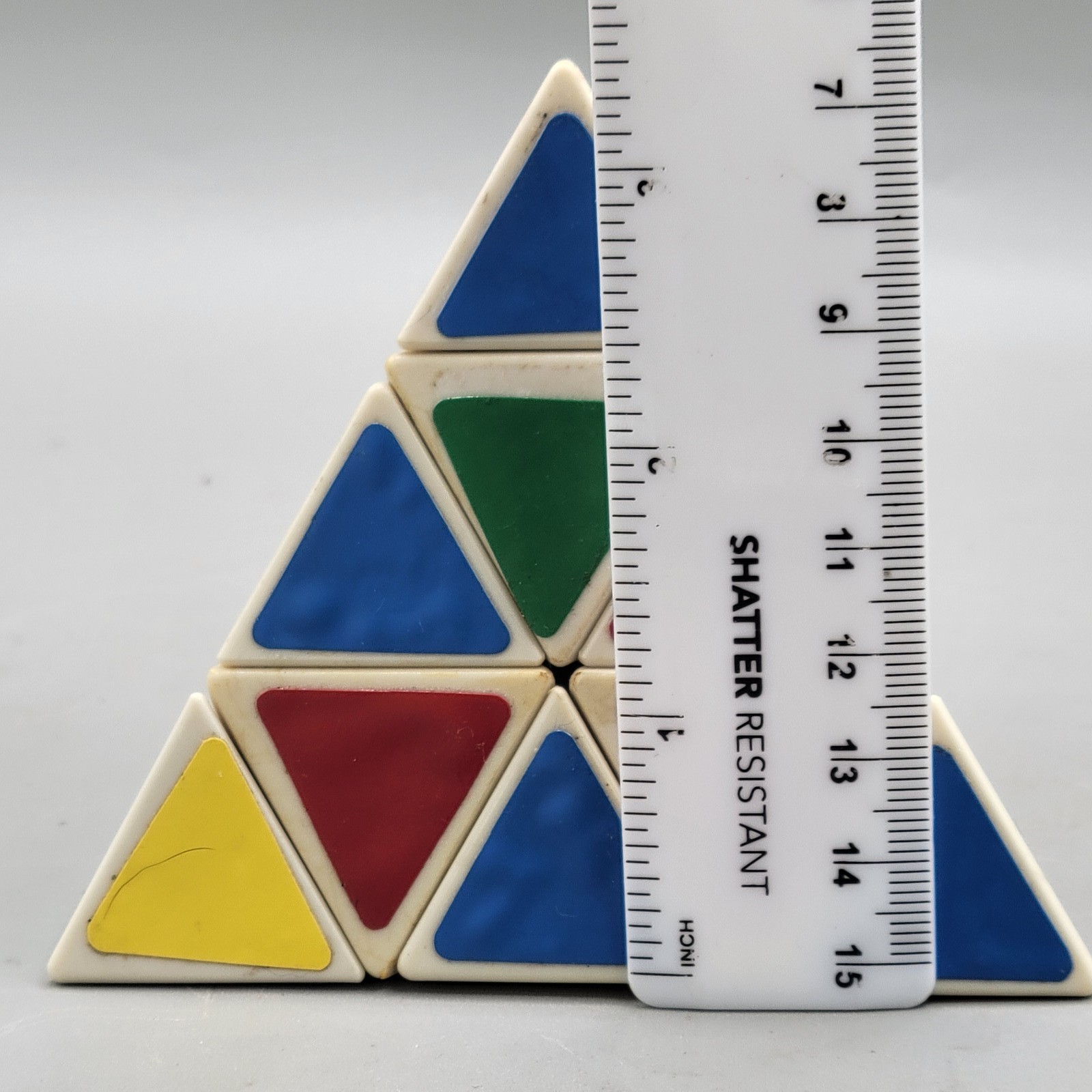 Vintage Pyraminx by Tomy Twist Puzzle Brain Teaser Cube Game 1980s White Base