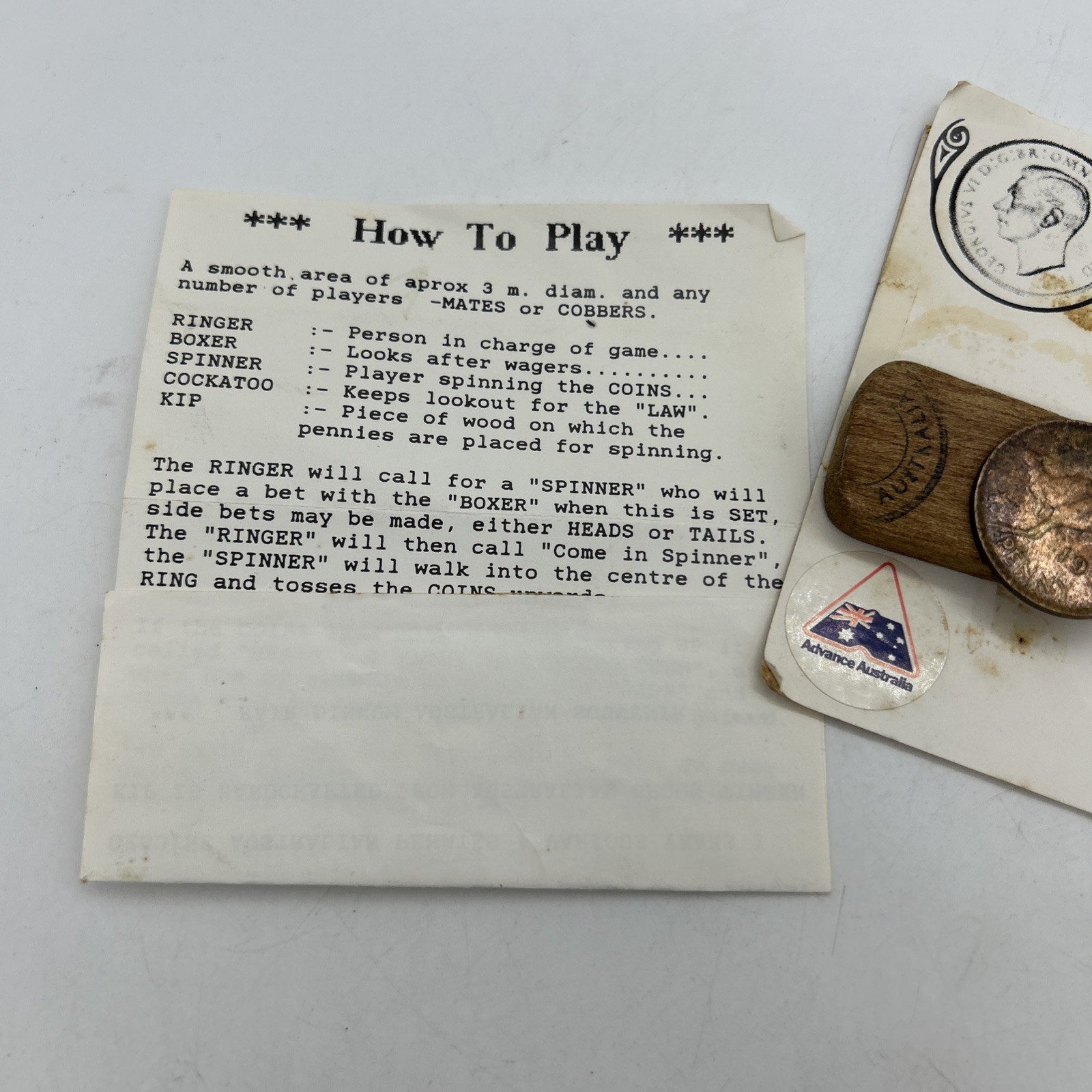 Vintage Two Up Wooden Game Coins Australia Penny King George Fair Dinkum