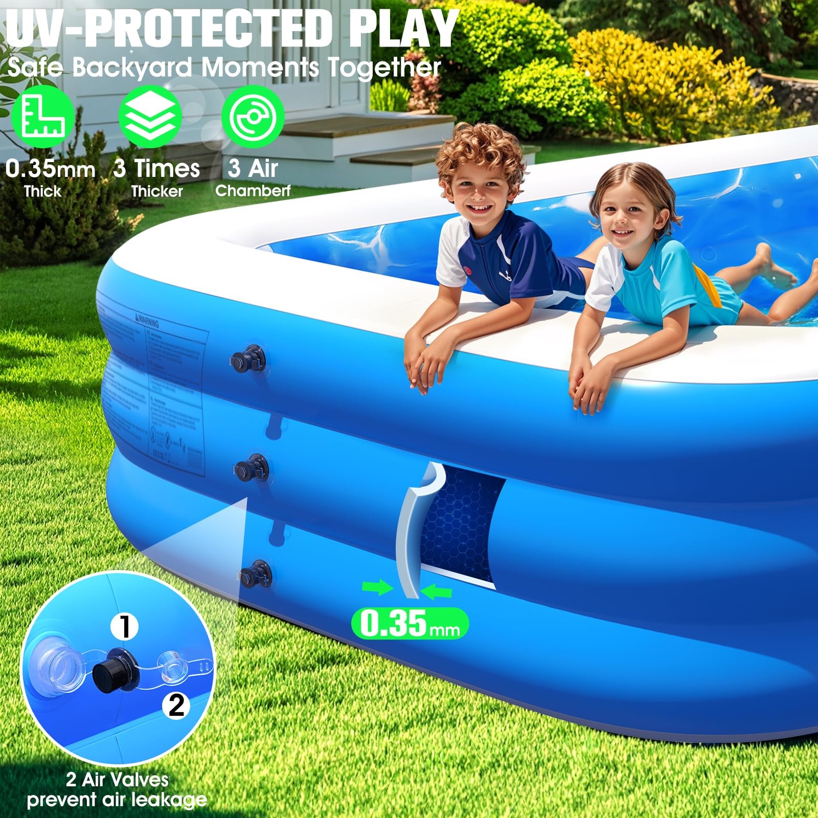 Inflatable Pool 110 x 63 20 Lights Seat Family Backyard White Durable Thickened