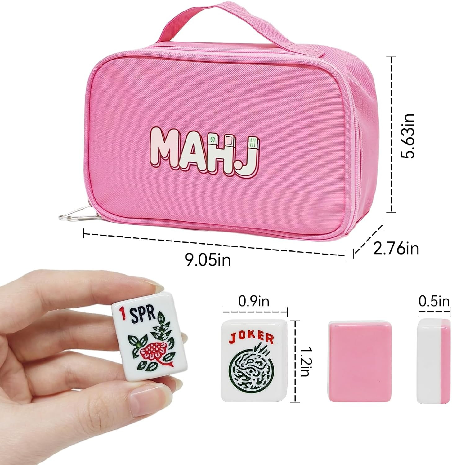 American Mahjong Tiles Set, 166 Pink Mahjong Tiles 1.2 Inch with Carrying Bag an