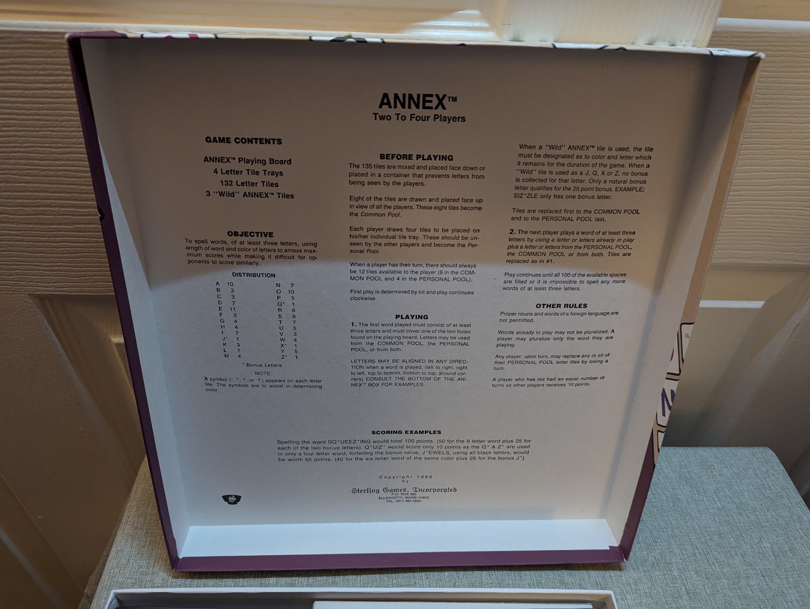 Vintage 1986 Sterling ANNEX Word Board Game, Excellent Condition, 1 MISSING TILE