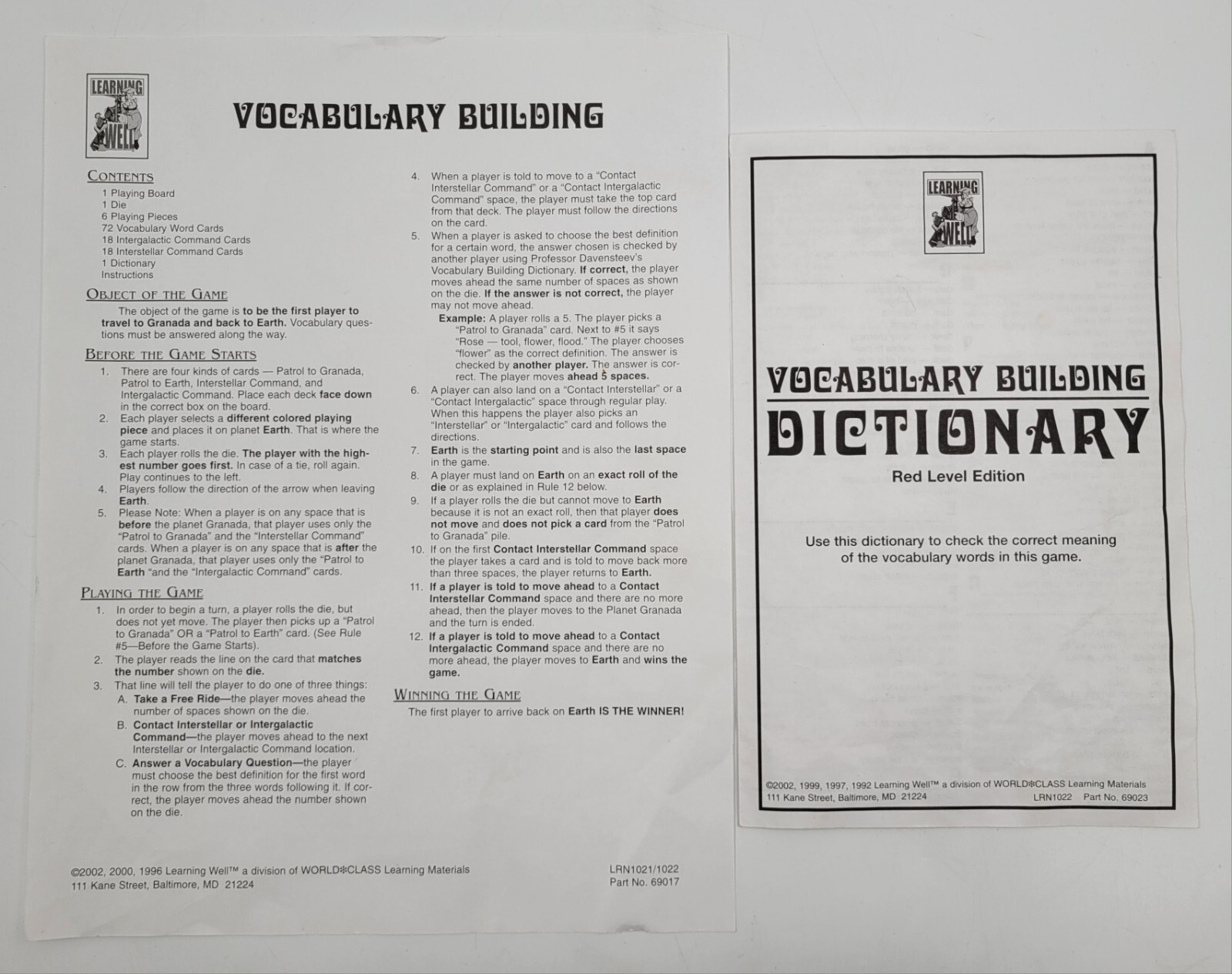 Vocabulary Building Educational Board Game Learning Well 100% Complete
