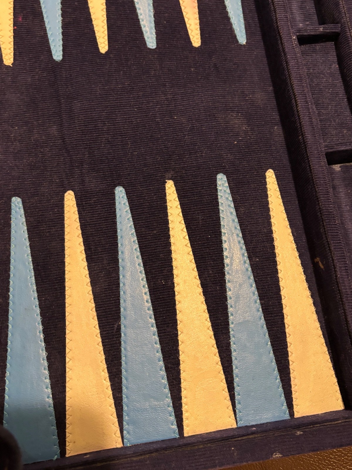 Vintage Backgammon Blue Corduroy Case Blue Black Speck + Cream Checkers