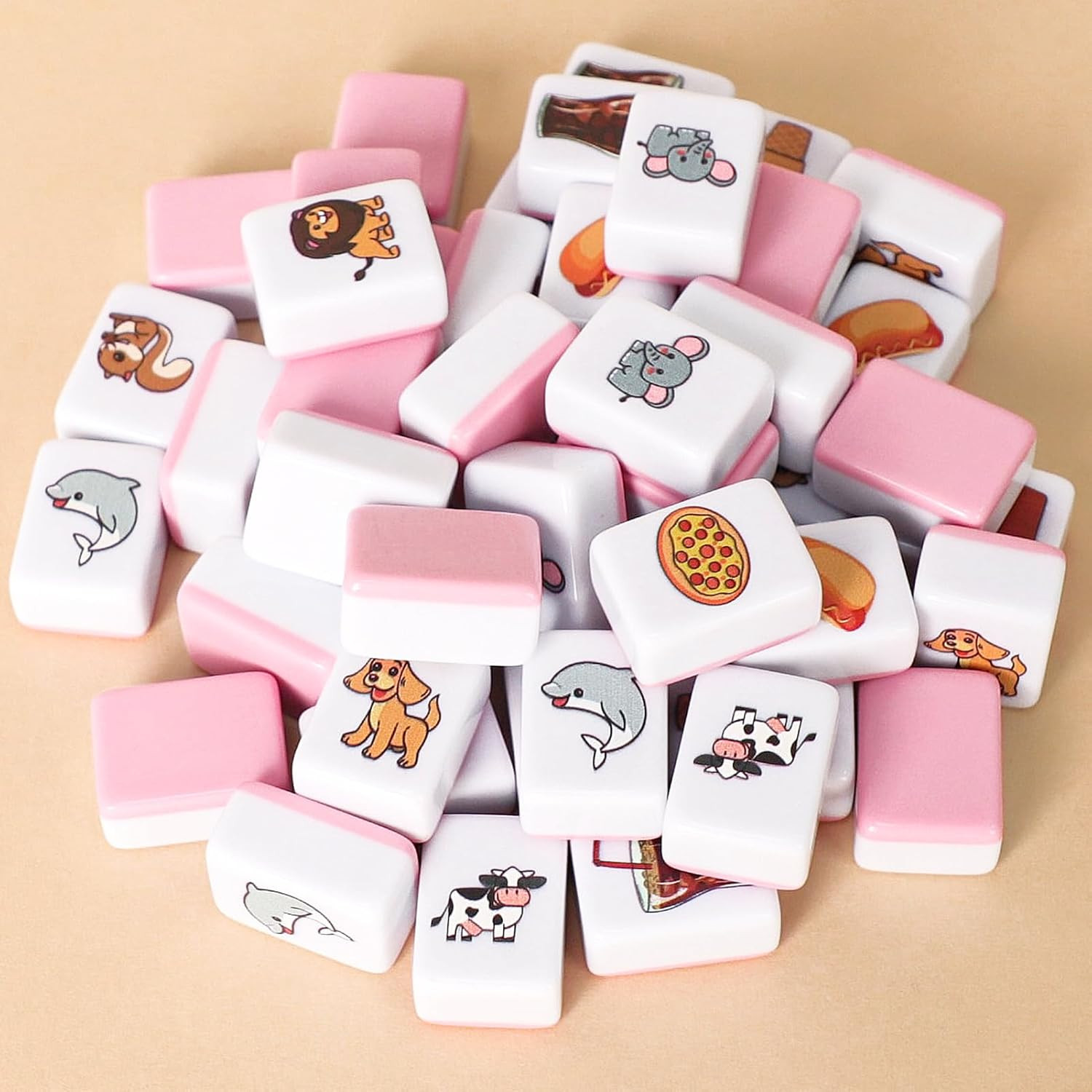 2 Players Mahjong Block Set for Adult, Mahjong Tile Game with 66 Premium Pink Ti