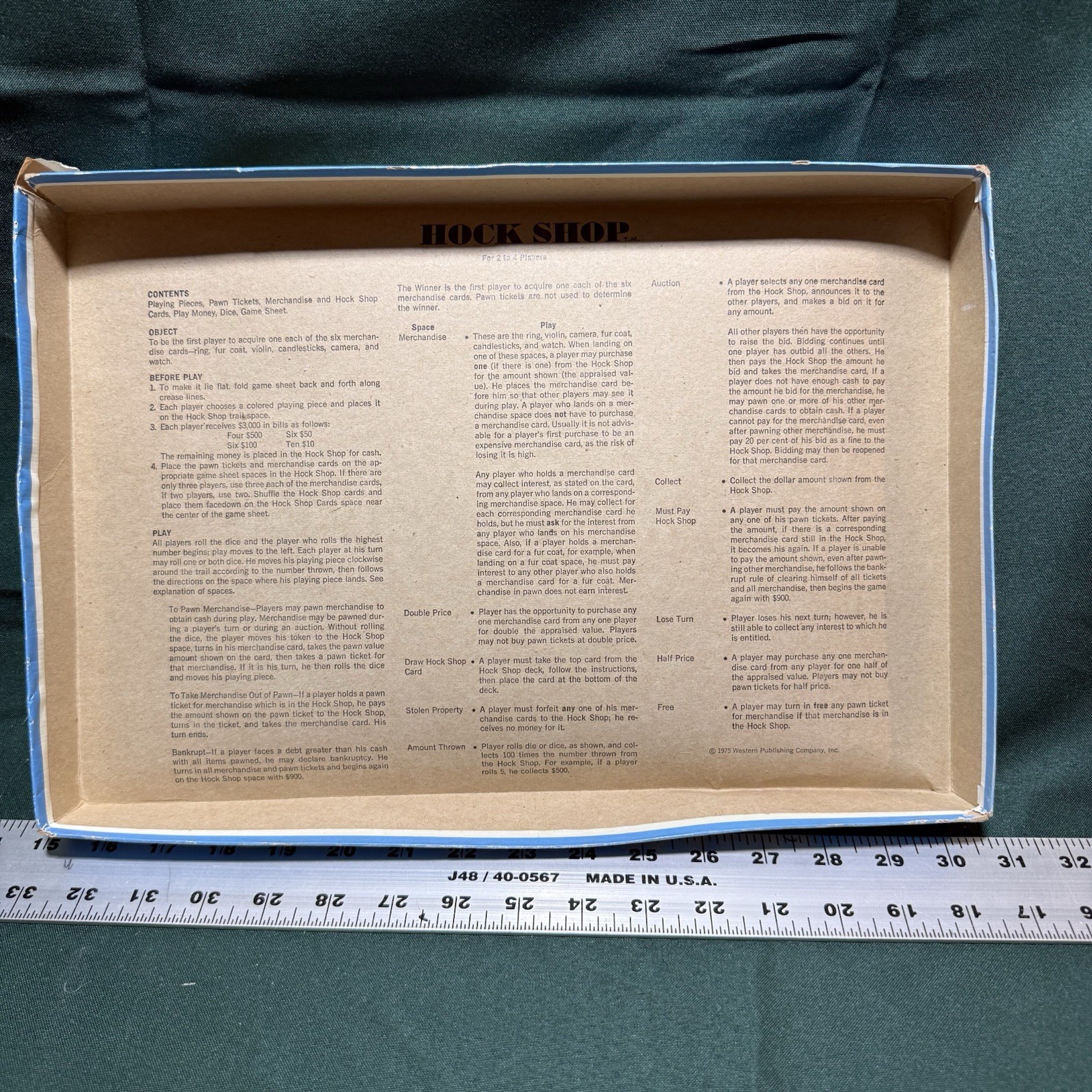 Whitman Vintage Strategy Boardgame Hock Shop 1975 Extremely Rare Complete