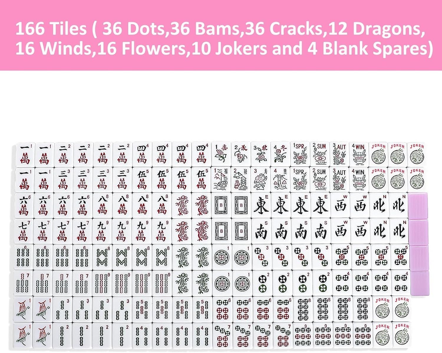 Complete American Mahjong Set with 166 Pink Tiles and Stylish Carrying Bag