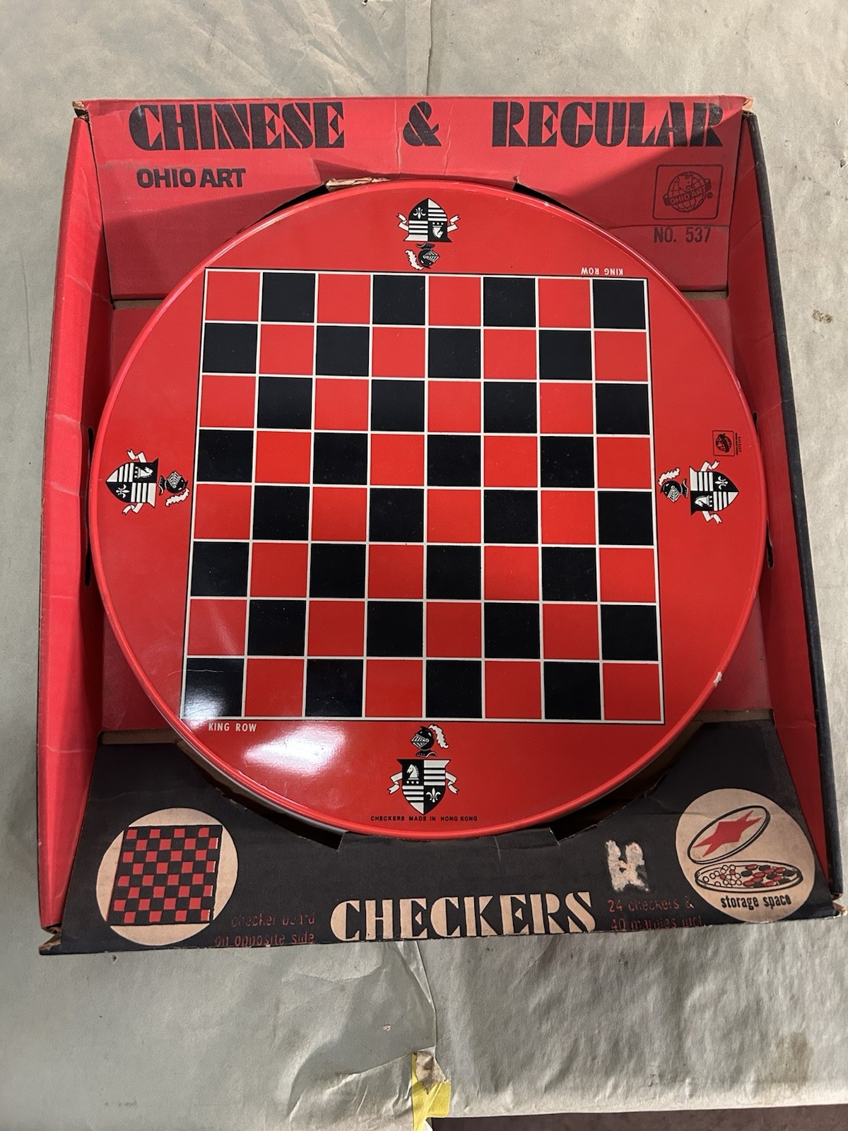 Vintage Ohio Art No. 537 Combo Chinese & Regular Checkers Game Open Faced Box