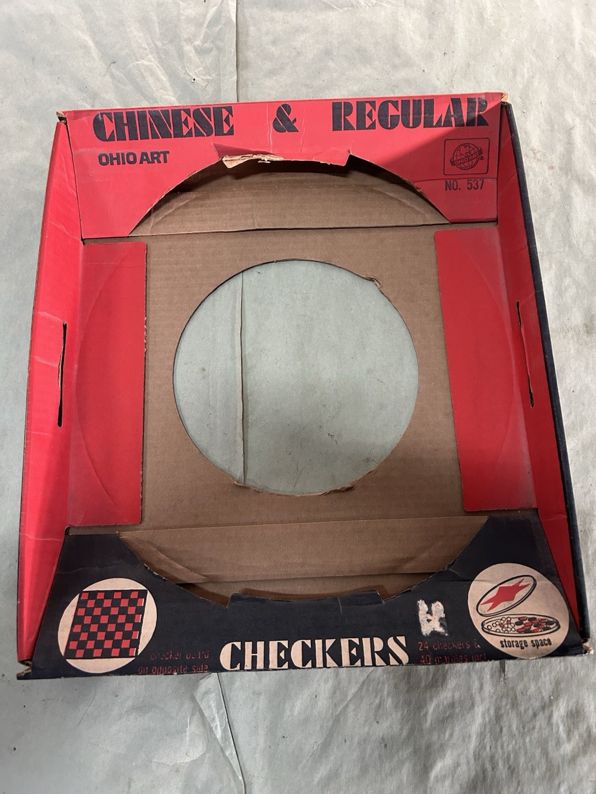 Vintage Ohio Art No. 537 Combo Chinese & Regular Checkers Game Open Faced Box