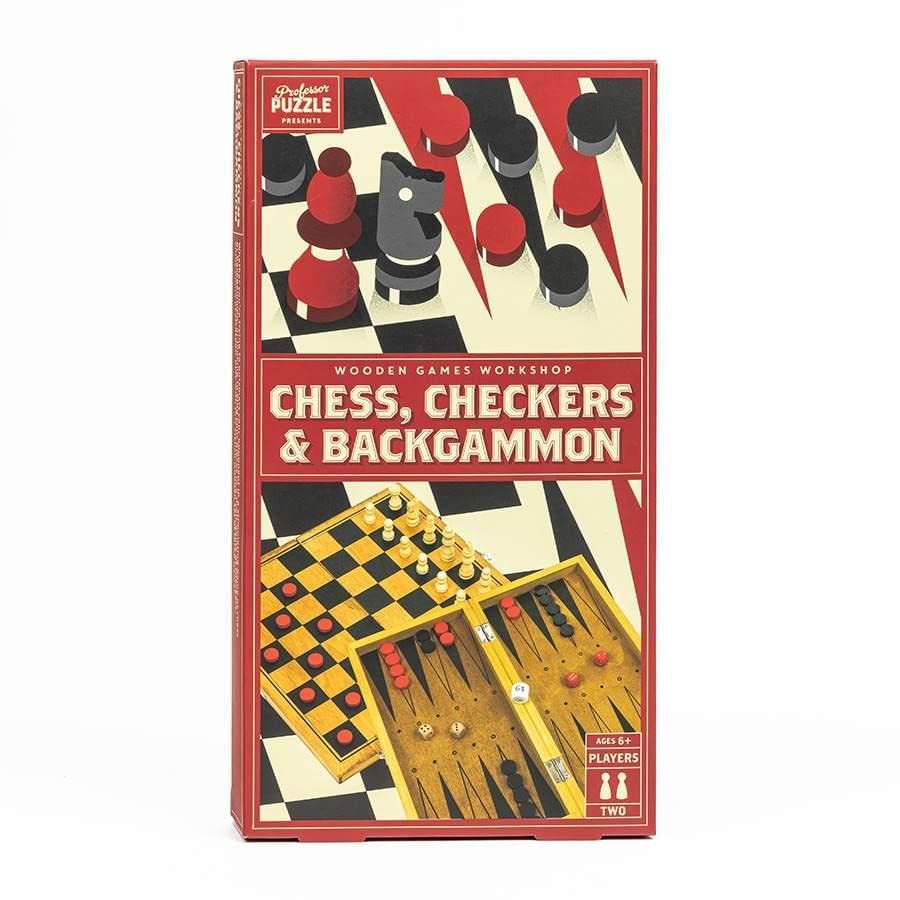 Wooden Chess, Checkers & Backgammon – Portable Three in One Combination Game …