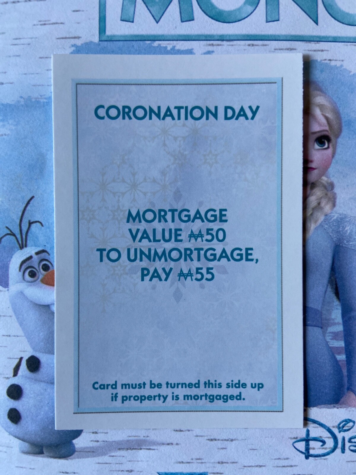 Disney Frozen Monopoly Coronation Day Light Blue Title Deed Card Game Piece Part