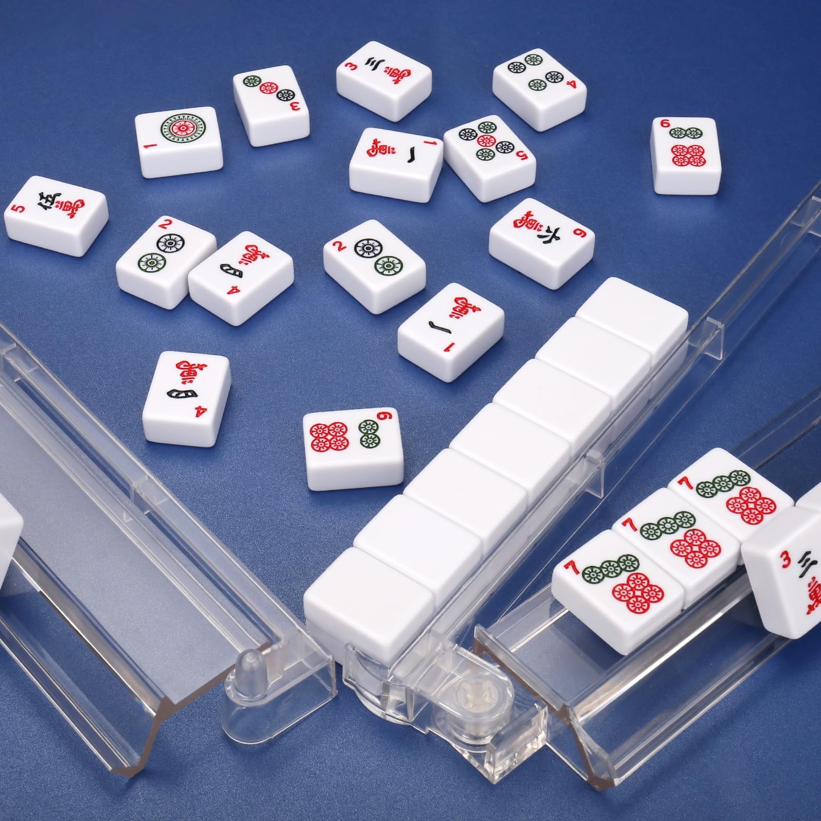 Rotating Mahjong Racks with Pushers, 4-Piece Set of Transparent Accessories