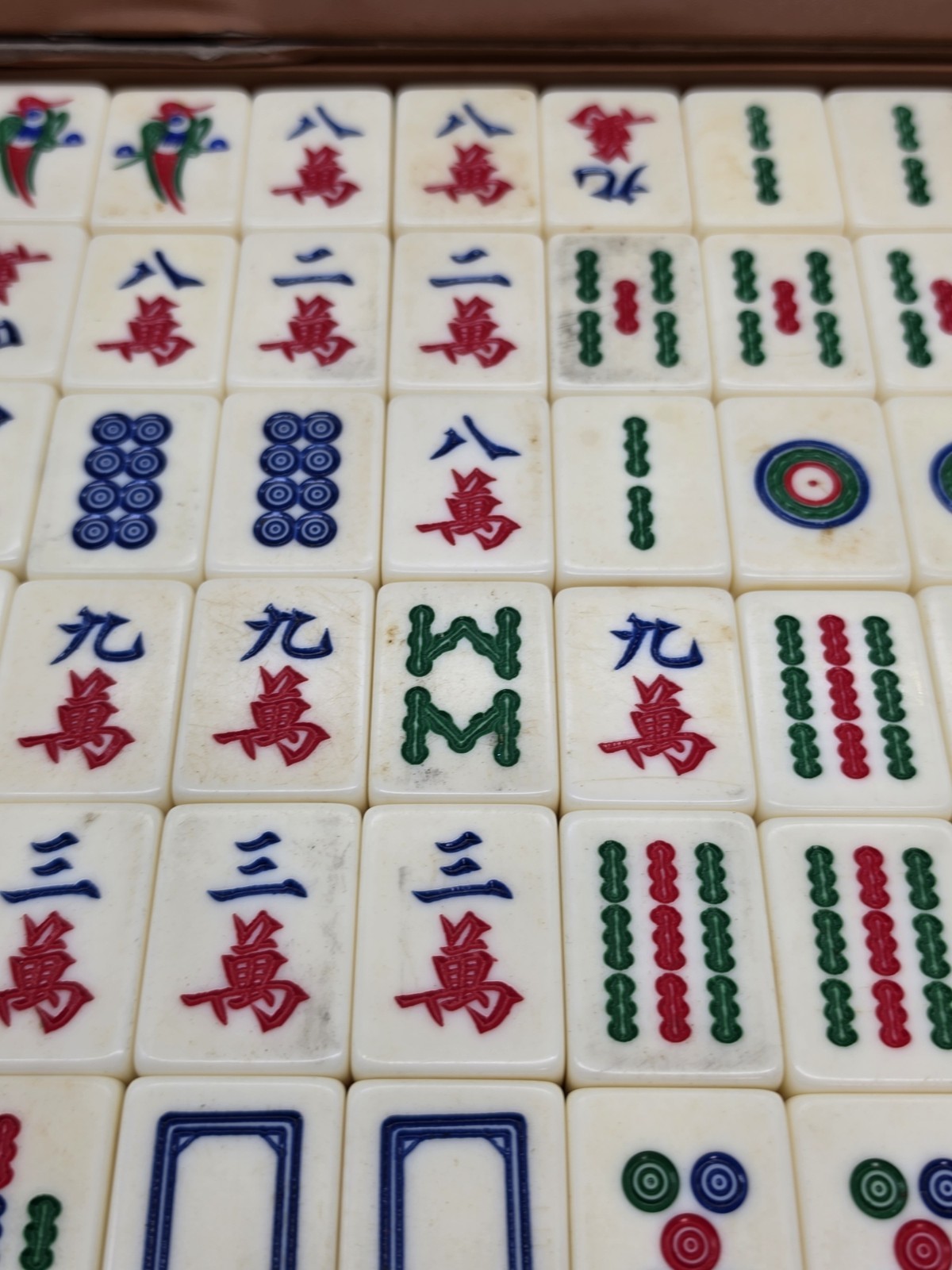 Mahjong Game Set 145 Pieces Canton Style Handmade Plastic Vtg