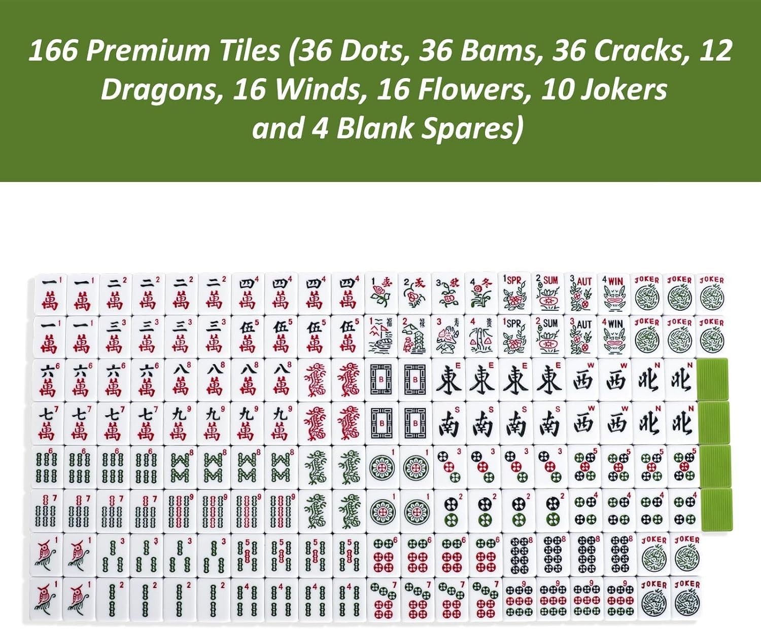 Complete American Mahjong Set with 166 Green Tiles and Stylish Carrying Bag