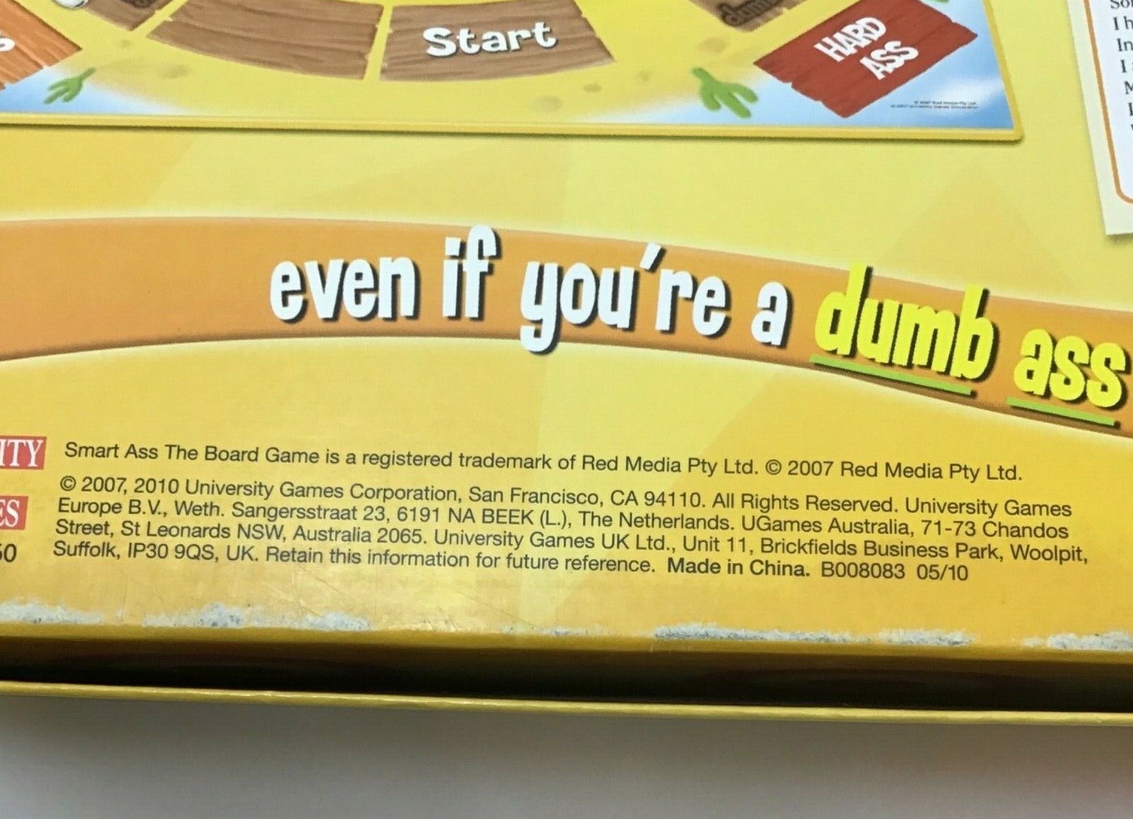 Smart Ass The Board Game Ages 14+ 2-8 Players Ultimate Trivia Game 2010