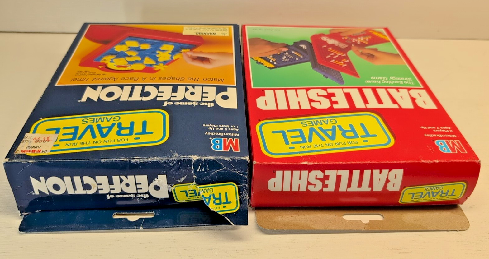 OPEN BOX! NEW! VINTAGE TRAVEL BOARD GAME 1990 PERFECTION & 1989 BATTLESHIP MB