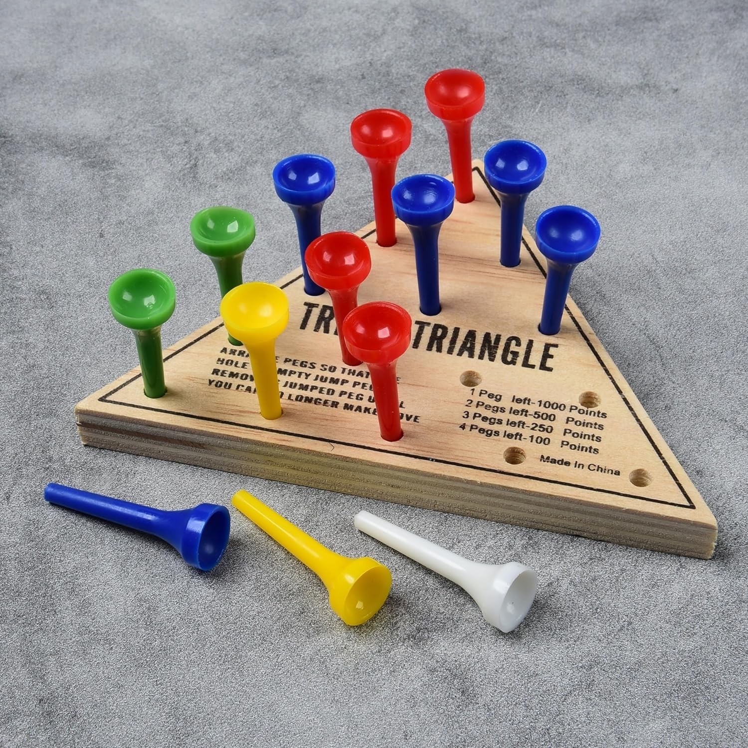 Travel-Friendly Traditional Wooden Triangle Game with Colorful Pegs – Ages 3+