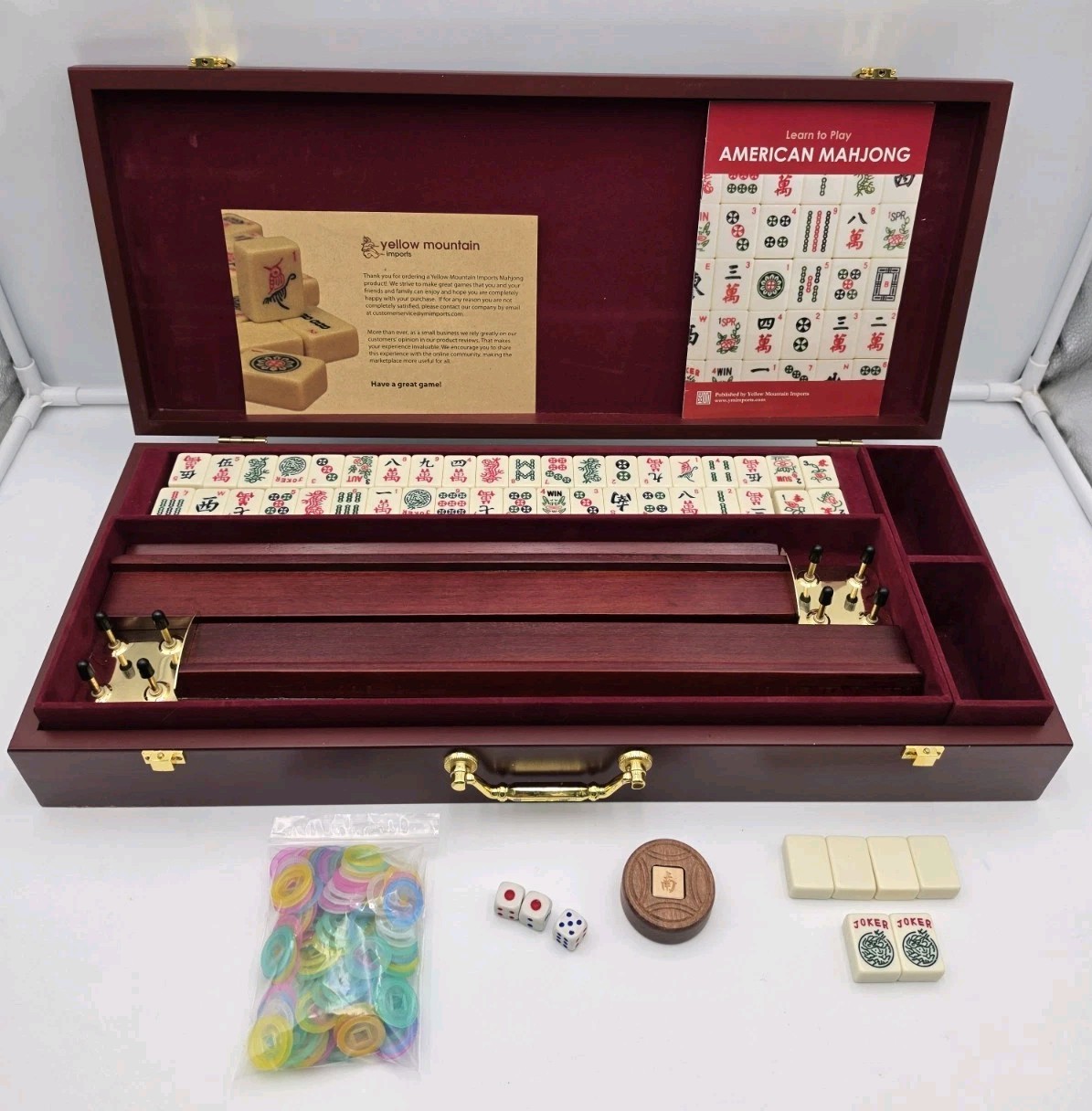 Yellow Mountain Imports American Mahjong Set Classic Black & Redwood Case