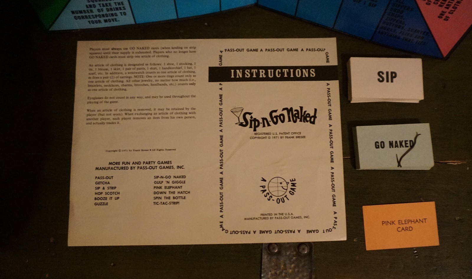 Frank Bresee’s Sip And Go Naked Board Game 1971