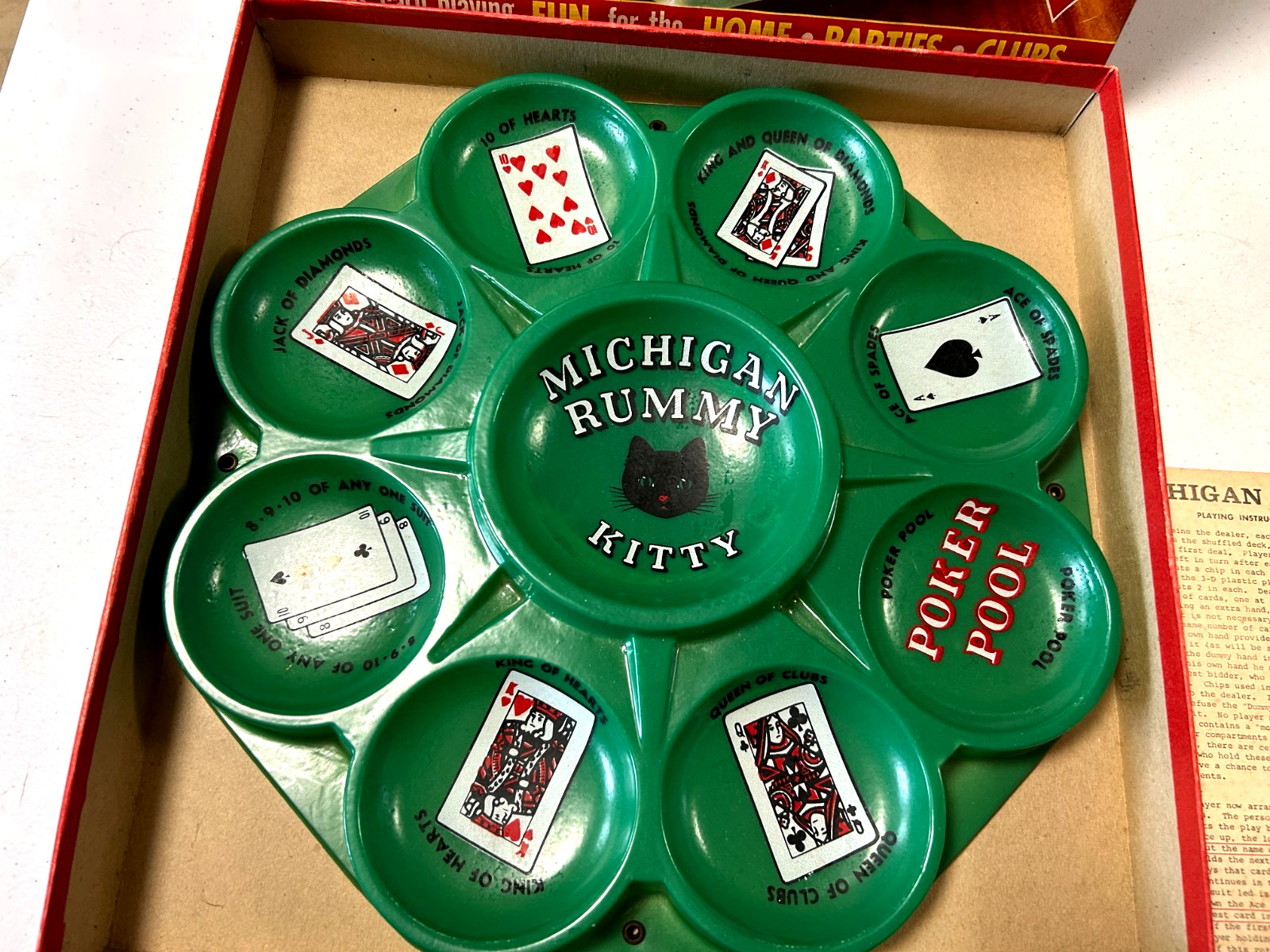 Vintage 1958 Michigan Rummy Playing Tray, Transogram Comp NY Very Nice Cond
